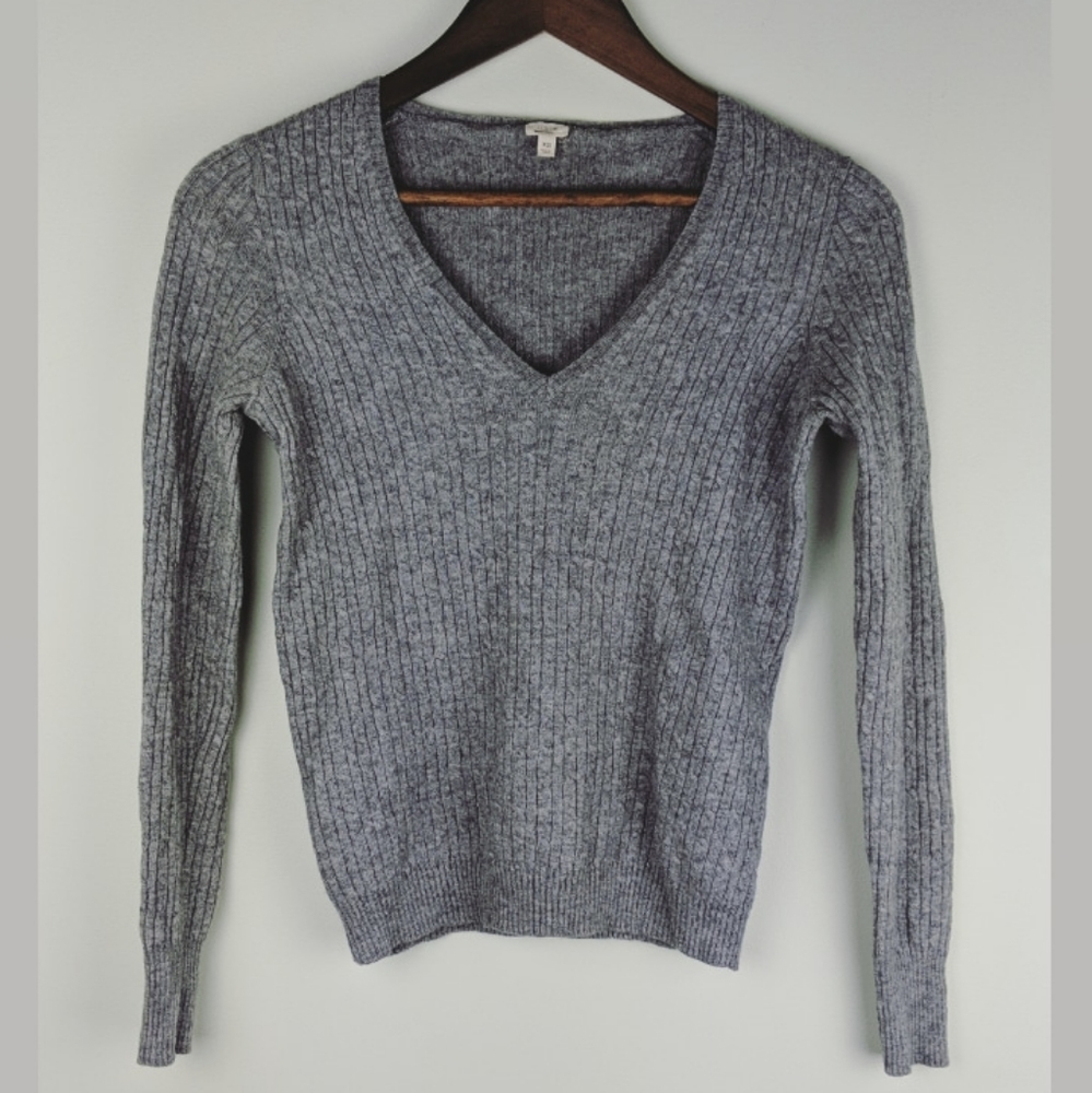J. Crew Cable Knit Vneck Wool Blend Sweater
